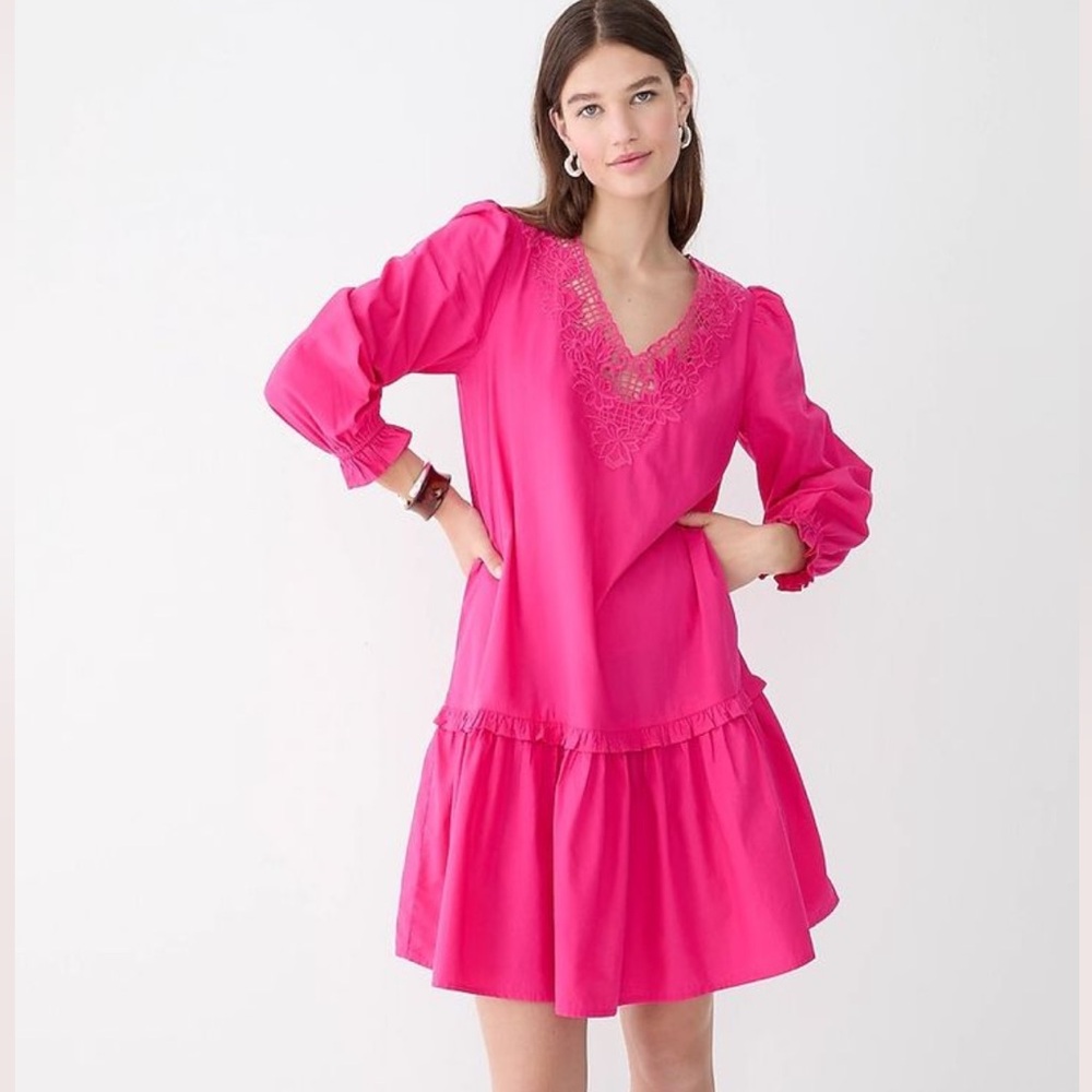 J. Crew Bright Pink Lace Dress - 100% cotton